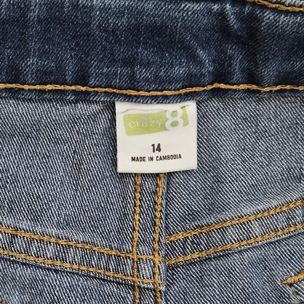 Crazy 8 Girls' Sz 14 Medium Wash Blue Stretchy Denim Crochet Lace Accents - Boho